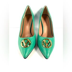 Valentino Turquoise Heels with Gold Detail
